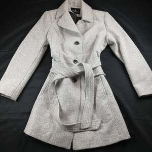 London Fog Coat Womens Large Pale Gray Wool Blend Belted Button Front